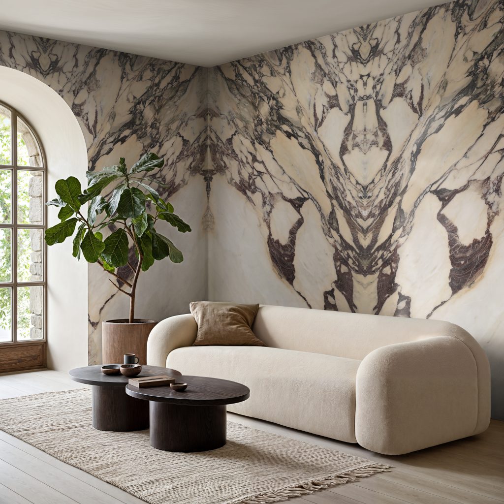 living con marmo in macchia aperta